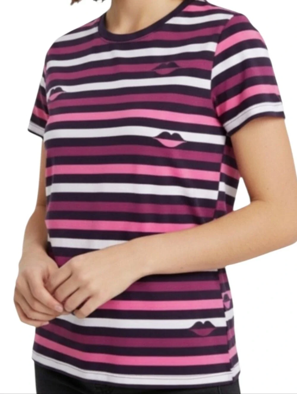 Kate Spade Striped Pink & Purple Lips Graphic Tee Size S